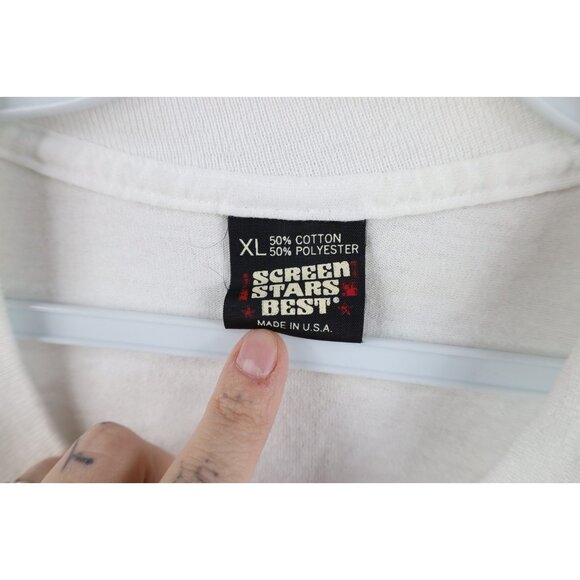 Vtg 90s Streetwear Womens XL Distressed USPS Postage Stamps Flower T-Shirt USA - Picture 13 of 16